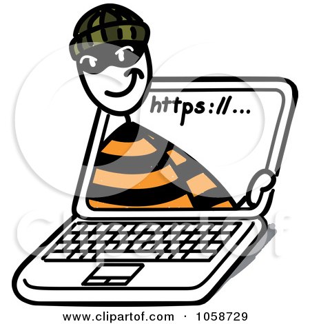 Royalty-Free Vector Clip Art Illustration of a Stick Burglar In A Laptop Screen by Frog974