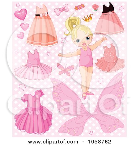 Royalty-Free Vector Clip Art Illustration of a Digital Collage Of A Toddler Girl With Dresses, Tutus And Butterflies by Pushkin