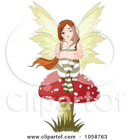 Royalty-Free Vector Clip Art Illustration of a Fairy Seated On A Mushroom by Pushkin
