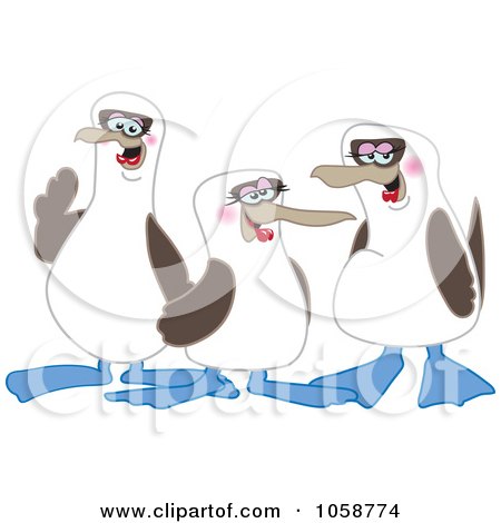 Royalty-Free Vector Clip Art Illustration of Three Blue Footed Boobie Birds by Mascot Junction