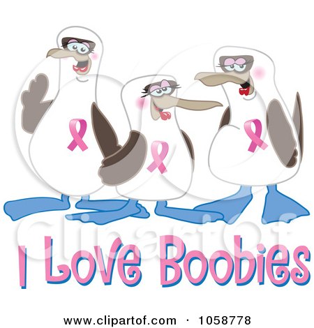 Royalty-Free Vector Clip Art Illustration of Boobie Bird Breast Cancer Awareness Characters With Text - 3 by Mascot Junction