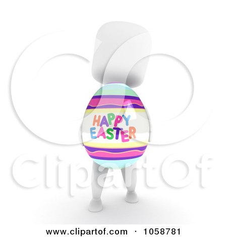 Royalty-Free CGI Clip Art Illustration of a 3d Ivory Man Holding A Happy Easter Egg by BNP Design Studio