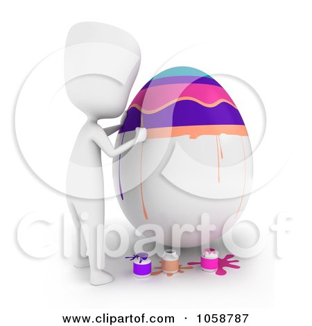 Royalty-Free CGI Clip Art Illustration of a 3d Ivory Man Hand Painting A Huge Easter Egg by BNP Design Studio