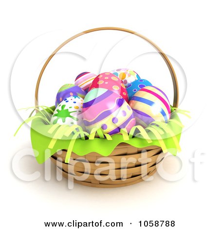 Royalty-Free CGI Clip Art Illustration of 3d Easter Eggs In A Hand Basket by BNP Design Studio