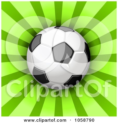 Royalty-Free Vector Clip Art Illustration of a 3d Soccer Ball Over Green Rays by Oligo
