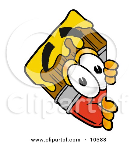 Clipart Picture of a Paint Brush Mascot Cartoon Character Peeking Around a Corner by Mascot Junction