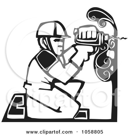 Royalty-Free Vector Clip Art Illustration of a Black And White Woodcut Styled Carpenter by xunantunich