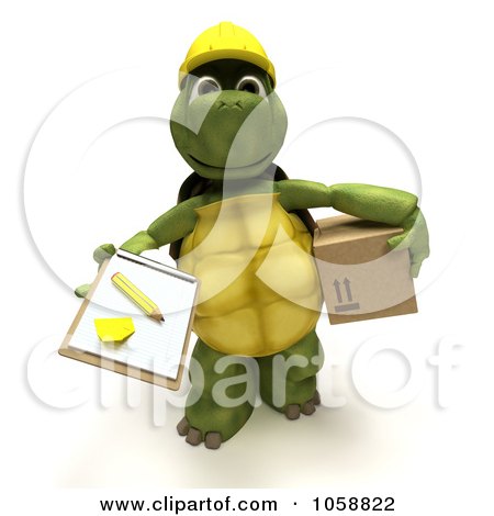 Royalty-Free CGI Clip Art Illustration of a 3d Tortoise Delivering A Package by KJ Pargeter