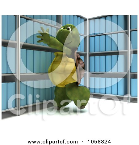 Royalty-Free CGI Clip Art Illustration of a 3d Tortoise Reaching For Archives by KJ Pargeter