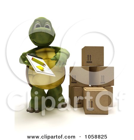 Royalty-Free CGI Clip Art Illustration of a 3d Tortoise Delivering Packages by KJ Pargeter