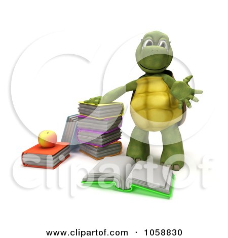 Royalty-Free CGI Clip Art Illustration of a 3d Tortoise With Books by KJ Pargeter