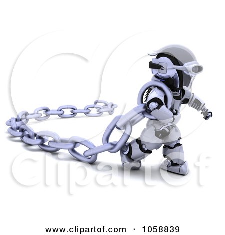 Royalty-Free CGI Clip Art Illustration of a 3d Robot Carrying A Chain by KJ Pargeter