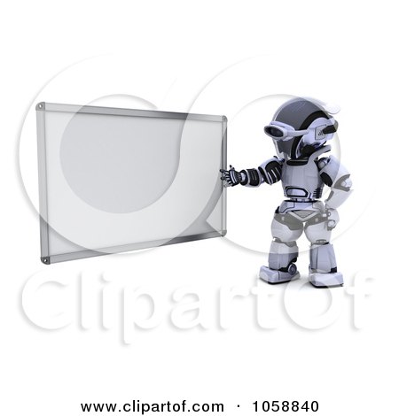 Royalty-Free CGI Clip Art Illustration of a 3d Robot Presenting A White Board by KJ Pargeter