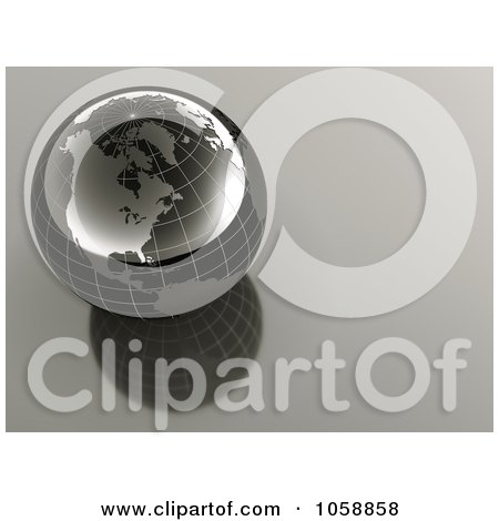 Royalty-Free CGI Clip Art Illustration of a 3d Shiny Black Grid Globe With A Reflection by chrisroll