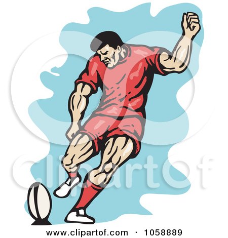 Royalty-Free Vector Clip Art Illustration of a Retro Rugby Player Kicking by patrimonio