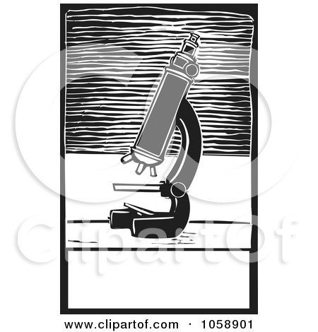 Royalty-Free Vector Clip Art Illustration of a Black And White Woodcut Styled Microscope by xunantunich