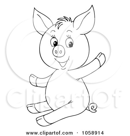 Royalty-Free Clip Art Illustration of an Outlined Waving Piglet by Alex Bannykh