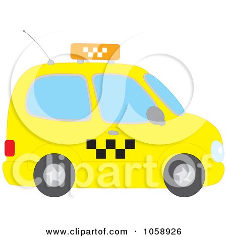Royalty-Free Vector Clip Art Illustration of a Side View Of A Yellow Taxi Cab by Alex Bannykh
