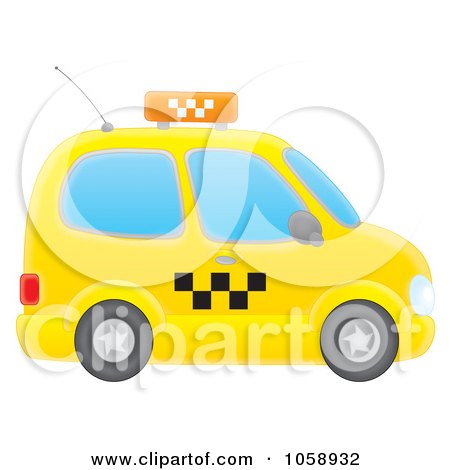 Royalty-Free Clip Art Illustration of a Side View Of An Airbrushed Yellow Taxi Cab by Alex Bannykh
