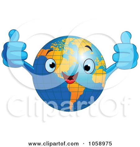 Royalty-Free Vector Clip Art Illustration of a Happy Earth Holding Two Thumbs Up by Pushkin
