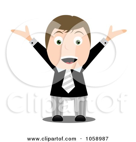 Royalty-Free Vector Clip Art Illustration of a Happy Businessman Holding His Arms Up by vectorace