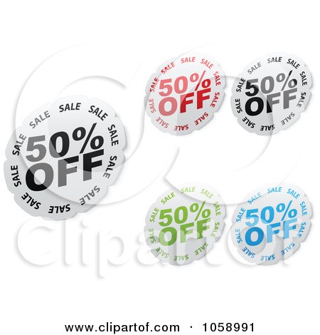Royalty-Free Vector Clip Art Illustration of a Digital Collage Of Half Off Stickers by Andrei Marincas