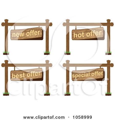 Royalty-Free Vector Clip Art Illustration of a Digital Collage Of Retail Offer Wooden Signs by Andrei Marincas