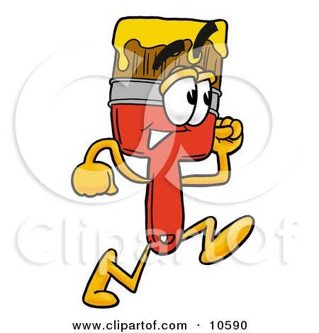 Clipart Picture of a Paint Brush Mascot Cartoon Character Running by Mascot Junction