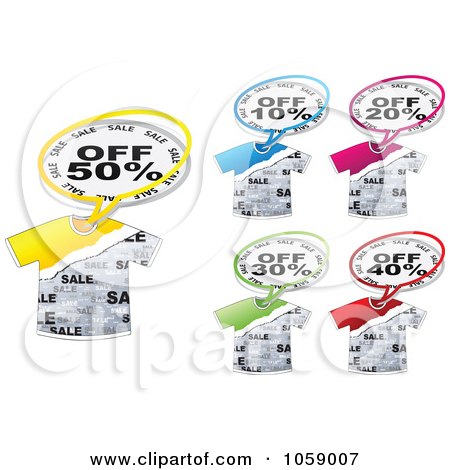 Royalty-Free Vector Clip Art Illustration of a Digital Collage Of Discount Message Balloons With T Shirts by Andrei Marincas