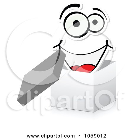 Royalty-Free Vector Clip Art Illustration of a Happy Face Over A 3d Box by Andrei Marincas
