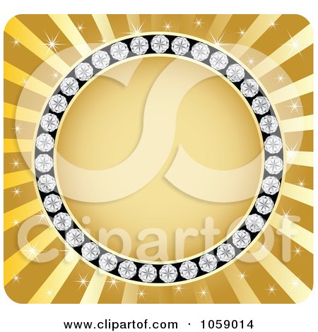 Royalty-Free Vector Clip Art Illustration of a Circle Frame Of Diamonds On Gold Rays by Andrei Marincas