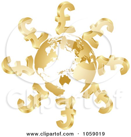 Royalty-Free Vector Clip Art Illustration of 3d Golden Lira Symbols Circling A Globe by Andrei Marincas