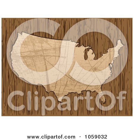 Royalty-Free Vector Clip Art Illustration of a Scratched American Map On Wood Grain by Andrei Marincas