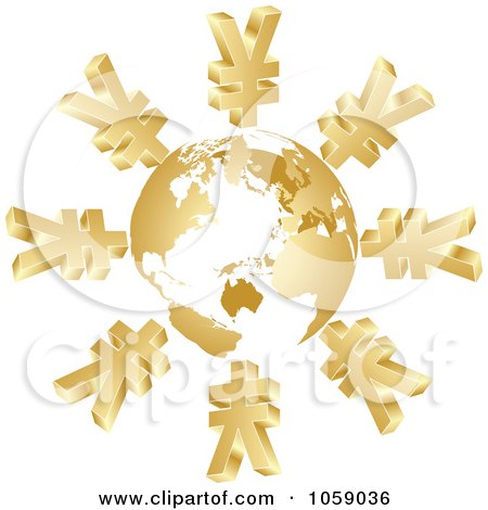Royalty-Free Vector Clip Art Illustration of 3d Golden Yen Symbols Circling A Globe by Andrei Marincas