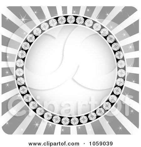 Royalty-Free Vector Clip Art Illustration of a Circle Frame Of Diamonds On Silver Rays by Andrei Marincas