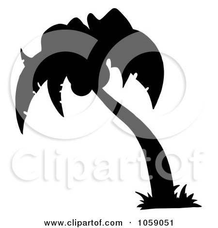 Royalty-Free Vector Clip Art Illustration of a Black Silhouetted Palm Tree Logo by Hit Toon