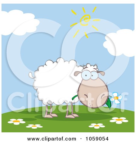 Royalty-Free Vector Clip Art Illustration of a Grazing Sheep On A Hill by Hit Toon