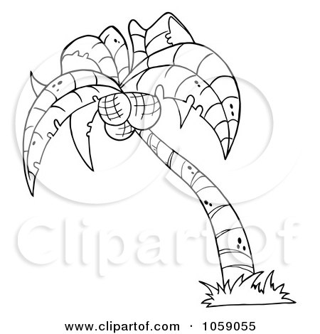 Royalty-Free Vector Clip Art Illustration of an Outlined Palm Tree Logo by Hit Toon