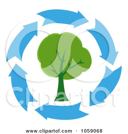Royalty-Free Vector Clip Art Illustration of Blue Arrows Circling A Tree by Hit Toon