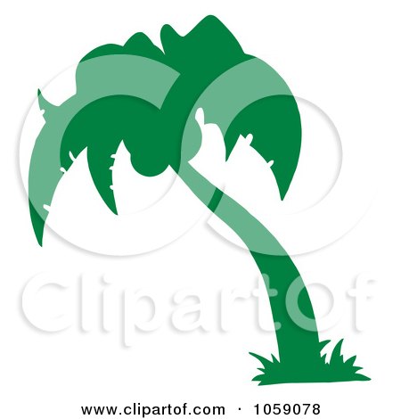 Royalty-Free Vector Clip Art Illustration of a Green Silhouetted Palm Tree Logo by Hit Toon