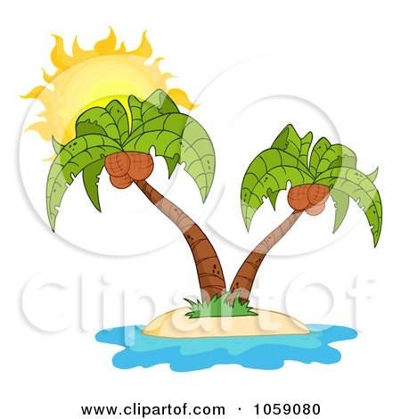 Royalty-Free Vector Clip Art Illustration of a Double Palm Tree Logo by Hit Toon