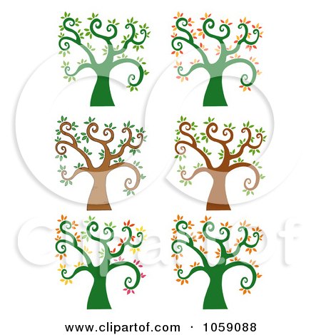 Royalty-Free Vector Clip Art Illustration of a Digital Collage Of Six Spiral Trees by Hit Toon