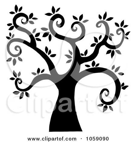 Royalty-Free Vector Clip Art Illustration of a Silhouetted Curly Branched Tree Logo by Hit Toon