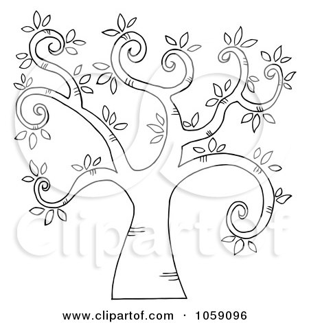 Royalty-Free Vector Clip Art Illustration of an Outlined Curly Branched Tree Logo by Hit Toon