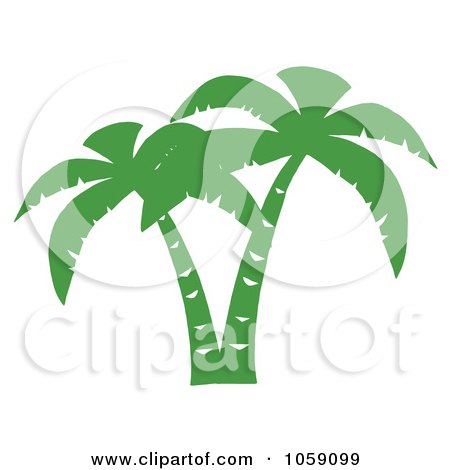 Royalty-Free Vector Clip Art Illustration of a Double Palm Tree Silhouette In Green by Hit Toon