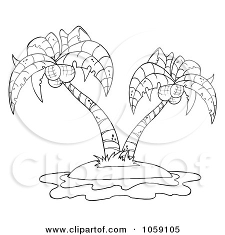 Royalty-Free Vector Clip Art Illustration of an Outlined Double Palm Tree Logo by Hit Toon