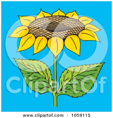 Royalty-Free Vector Clip Art Illustration of a Sunflower Over Blue by Any Vector