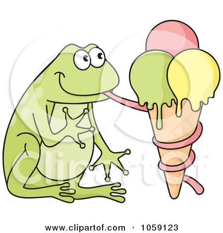 Royalty-Free Vector Clip Art Illustration of a Frog Holding An Ice Cream Cone With His Tongue by Any Vector