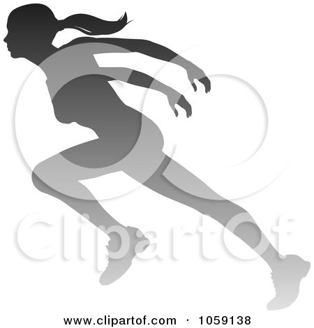 Royalty-Free Vector Clip Art Illustration of a Silhouetted Female Runner Breaking Through The Finish Line by AtStockIllustration