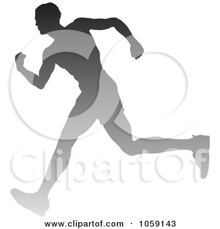 Royalty-Free Vector Clip Art Illustration of a Silhouetted Male Runner Breaking Through The Finish Line by AtStockIllustration